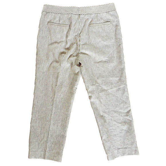 New Lafayette 148 Cotton Linen Textured Neutral Stripe Cropped Dress Pants 10 - Picture 4 of 10